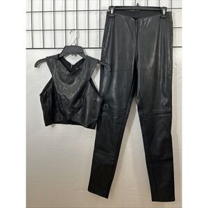 H&M DIVIDED 8/10 BLACK‎ PVC FAUX LEATHER LEGGINGS AND BRALETTE SET SKU 60031